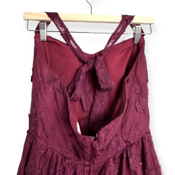 Modcloth Burgundy Sheer Floral Embroidered Halter Neck Fairy Goth Dress Womens M - Picture 7 of 12
